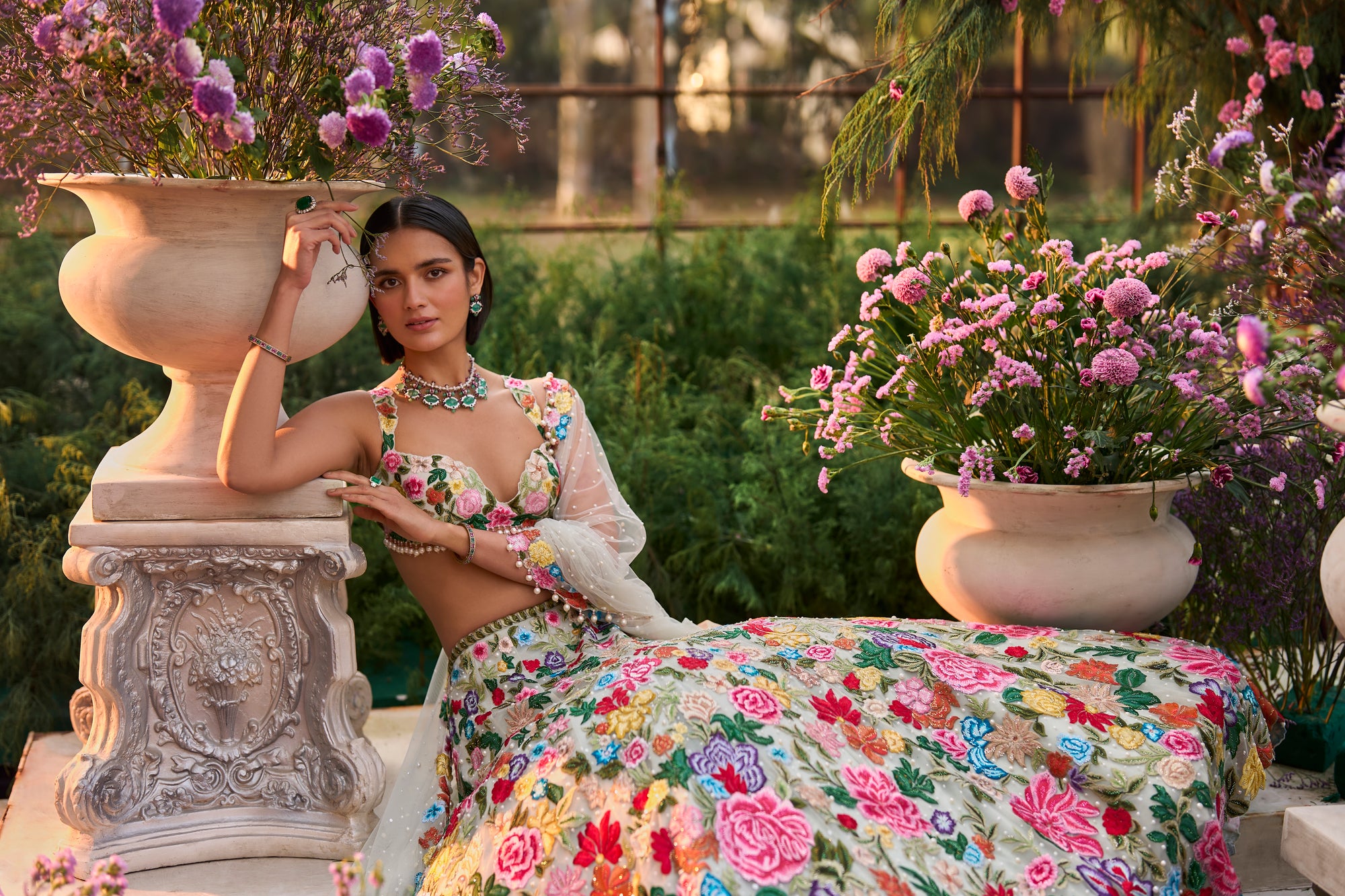 Multi-Coloured Floral Lehenga Set