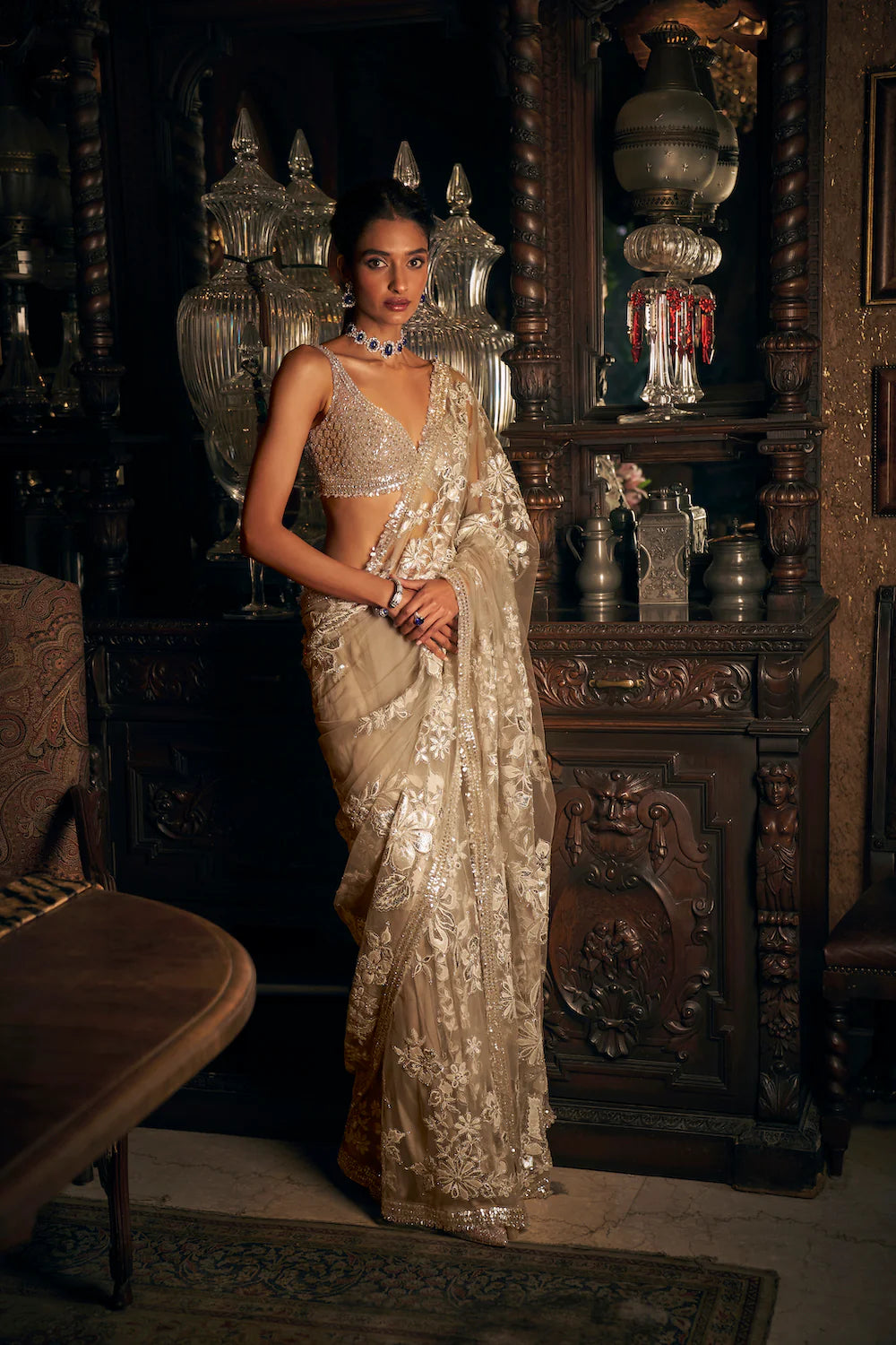 Nude Applique Saree 3