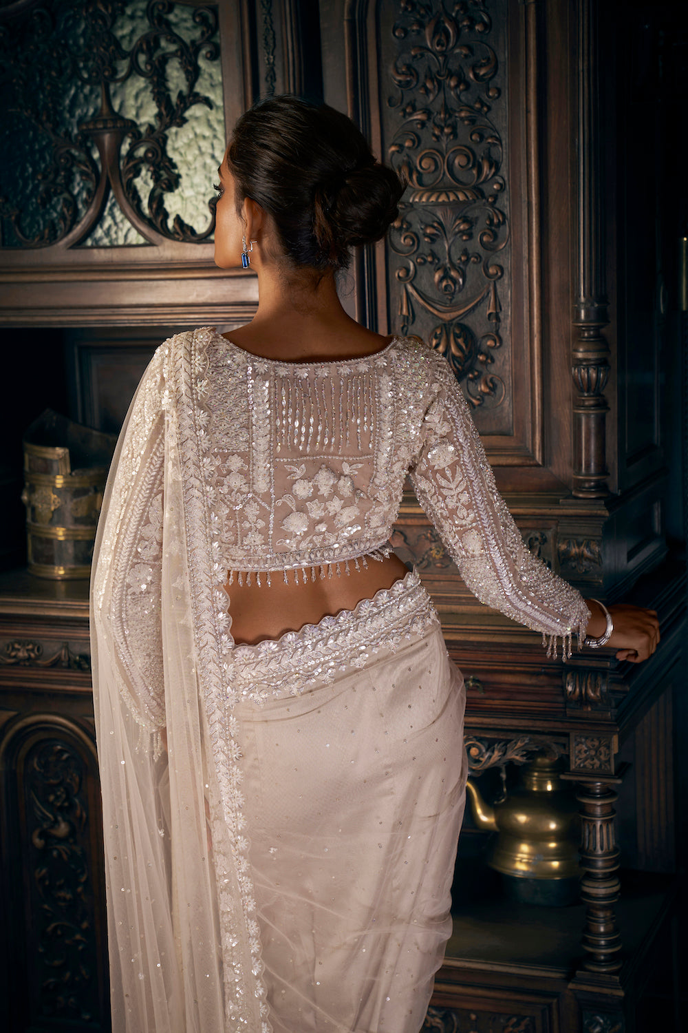Nude Sequin Saree 3