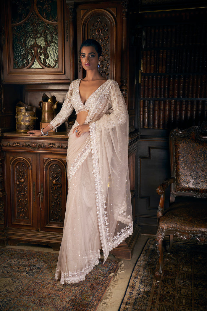 Nude Sequin Saree 1