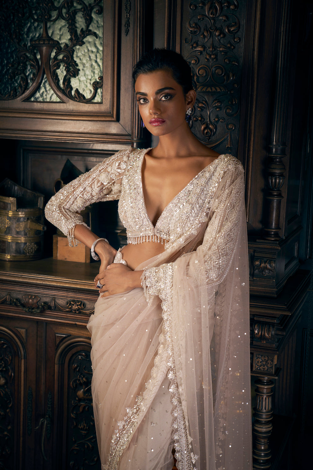 Nude Sequin Saree 2