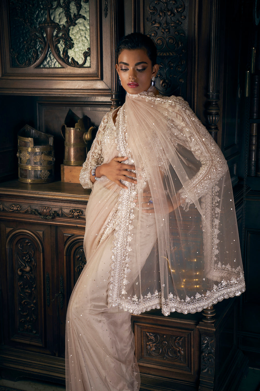 Nude Sequin Saree 4