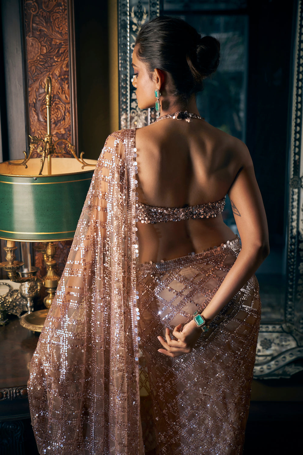 Coffee Brown sequin saree 4