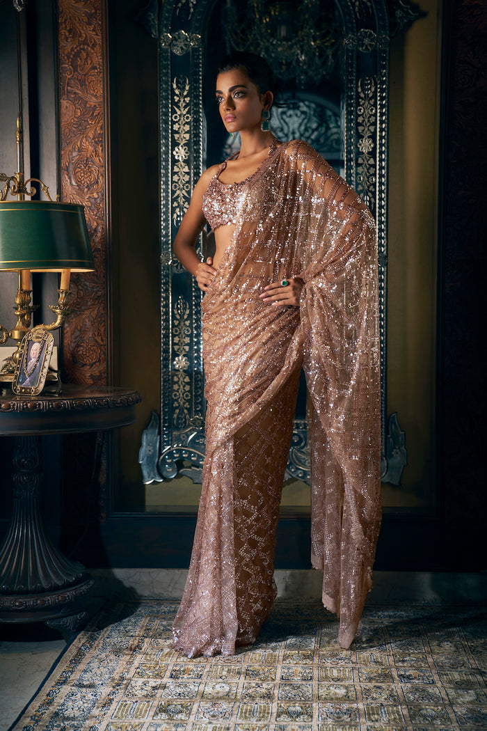 Coffee Brown sequin saree 1