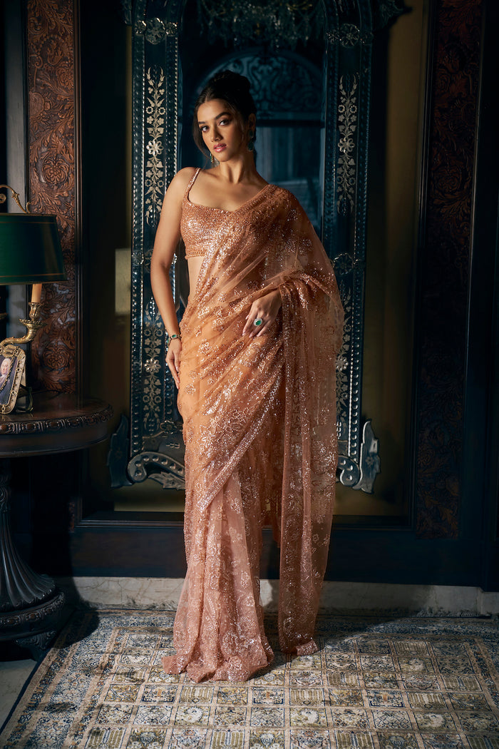 Copper Sequin Saree 1