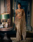 Antique Gold Sequin Saree 1
