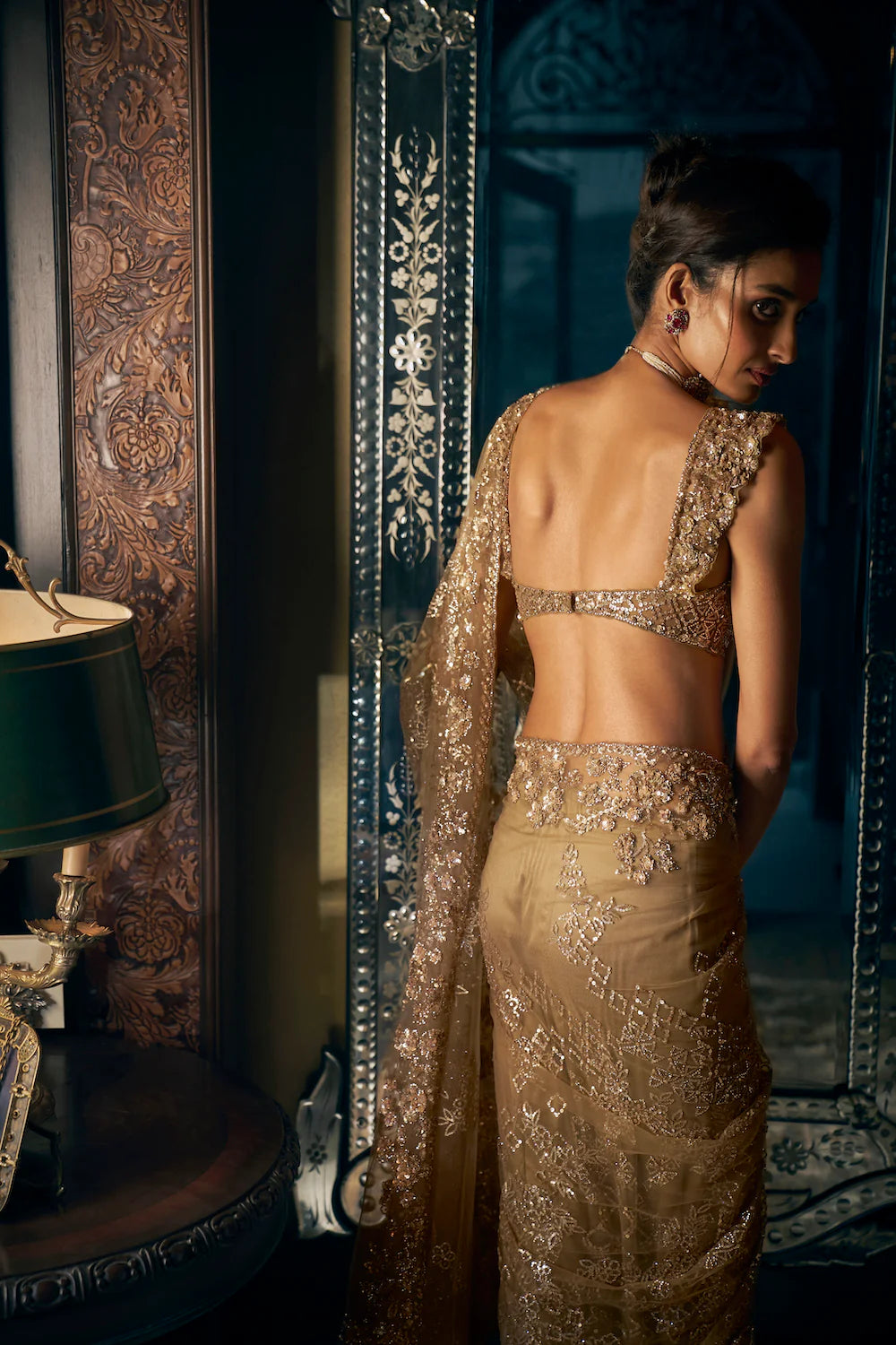 Antique Gold Sequin Saree 2