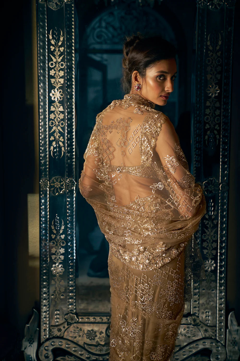Antique Gold Sequin Saree 3