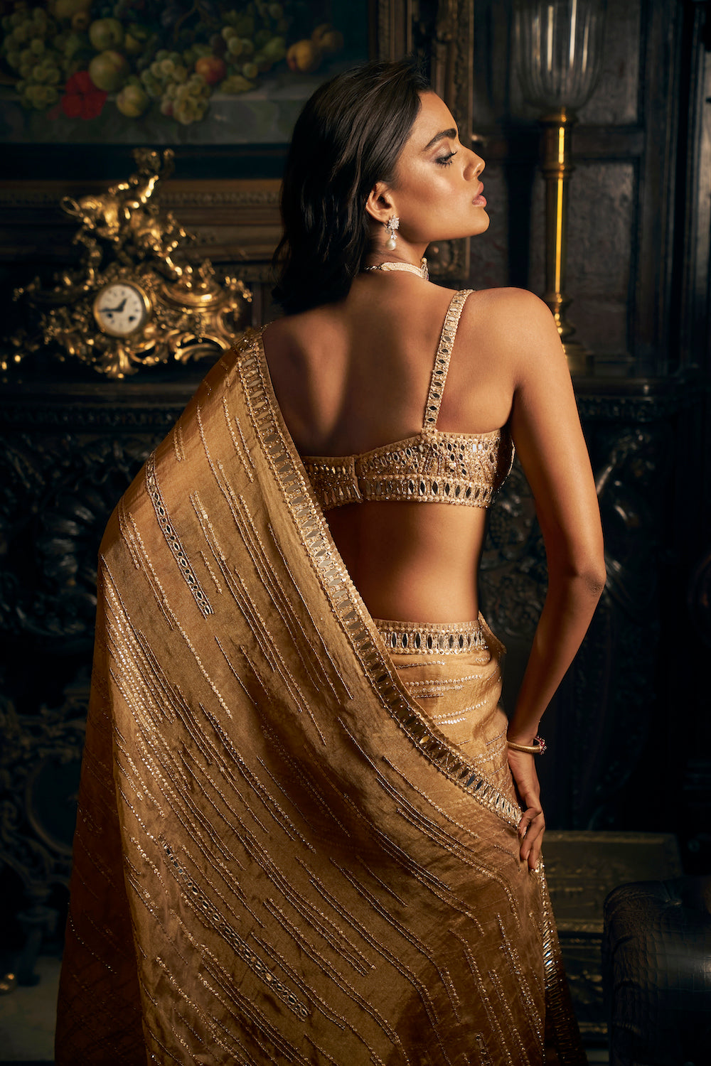 Gold Mirror work saree 3