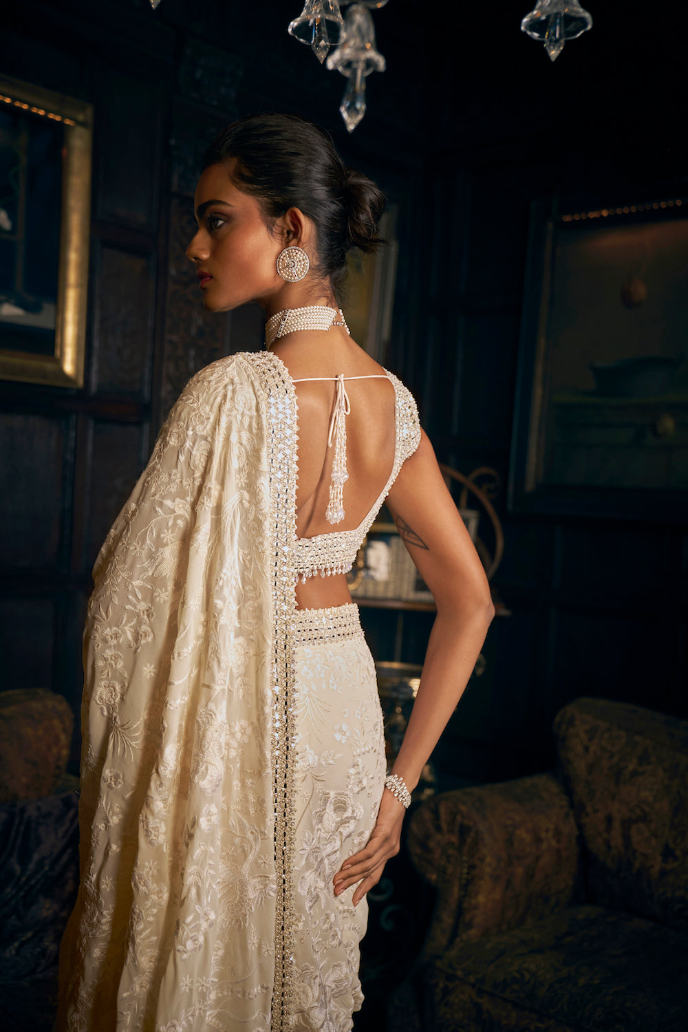 Ivory Thread Work Saree 3