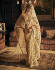 Cream Gold Mirror Work Saree 1