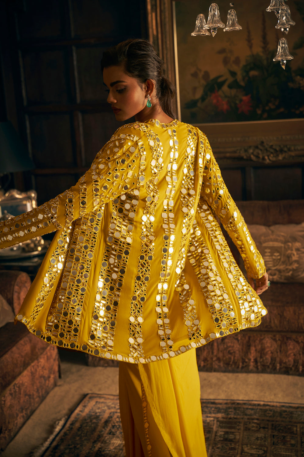 Yellow Mirror Work Stitched & Jacket Saree 5