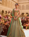 Green Gold Zardosi Lehenga Set