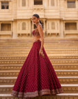 Dark Red Gold Zardosi Lehenga Set