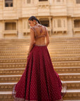 Dark Red Gold Zardosi Lehenga Set