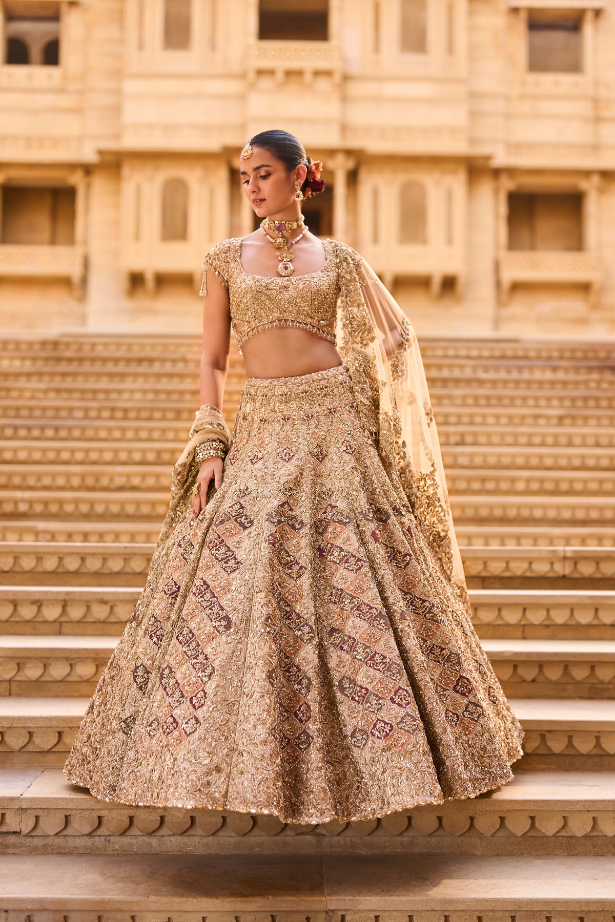 Light Gold Zardosi Lehenga