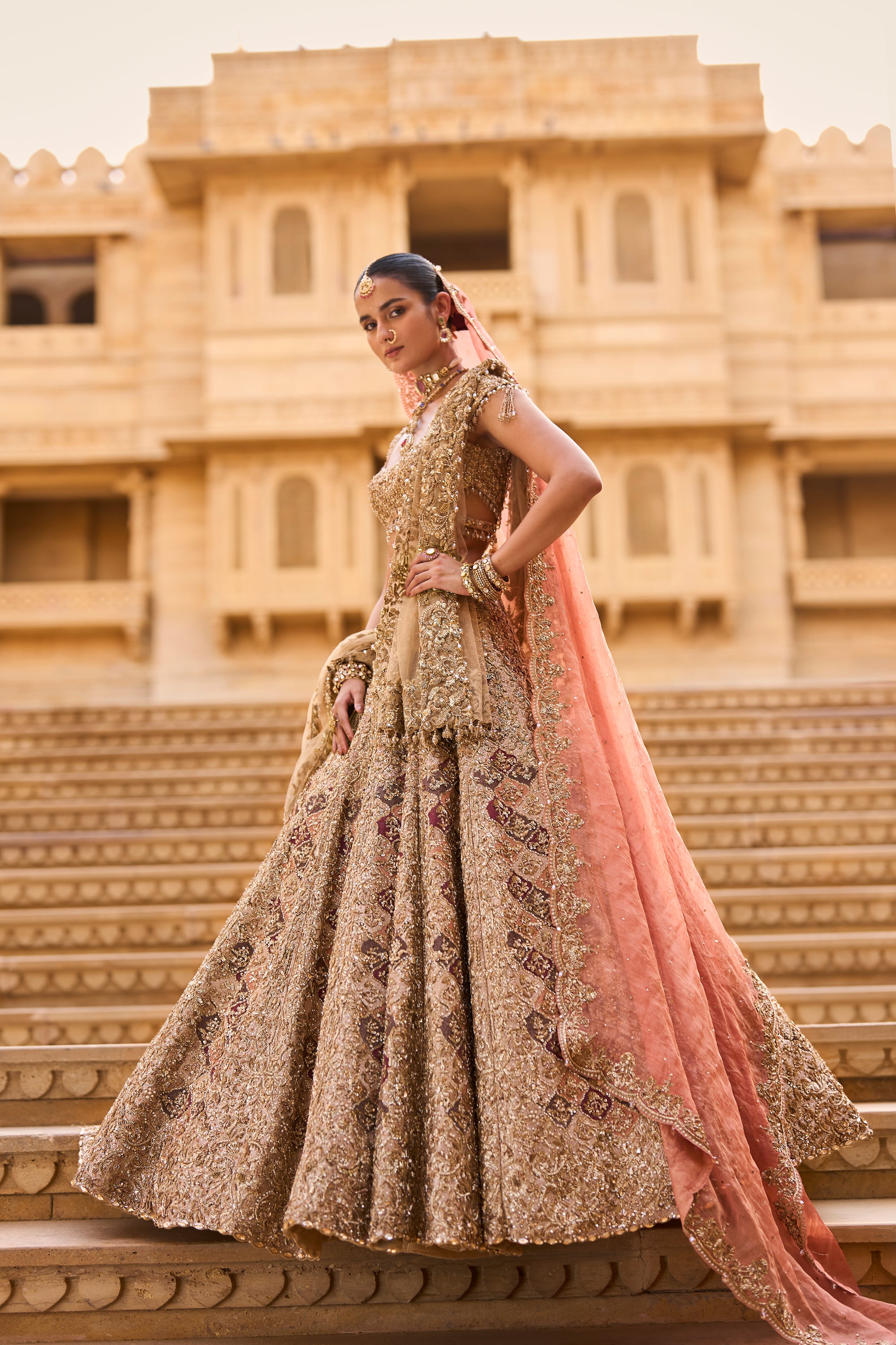 Light Gold Zardosi Lehenga