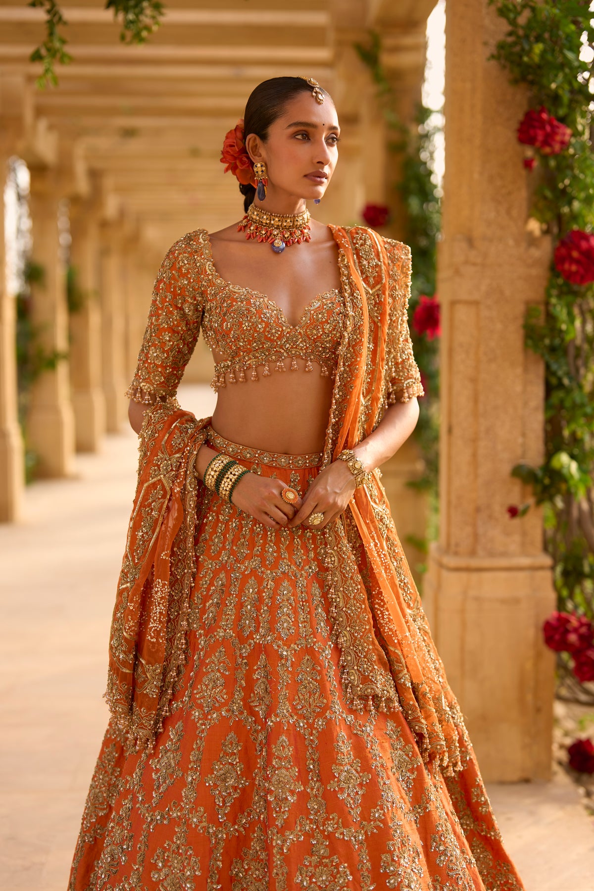 Burnt Orange Zardosi Lehenga Set