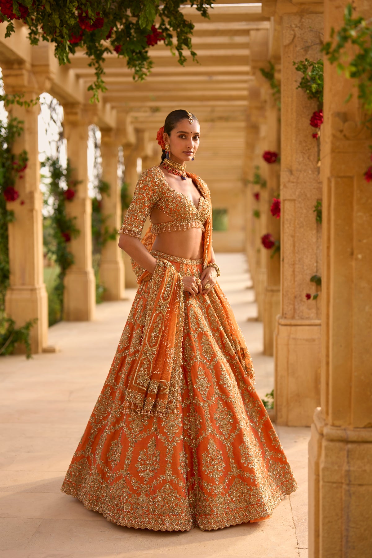 Burnt Orange Zardosi Lehenga Set