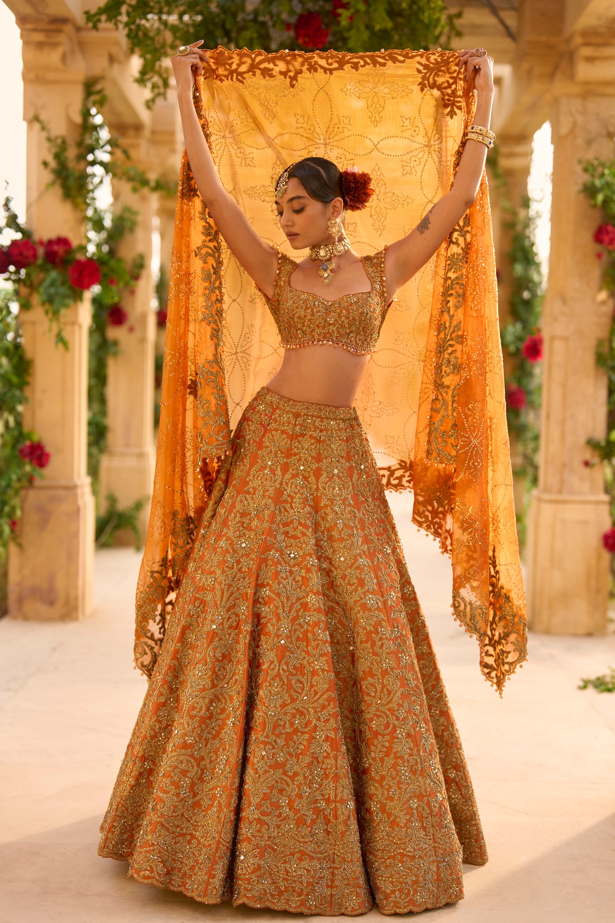 Rust Zardosi Lehenga Set