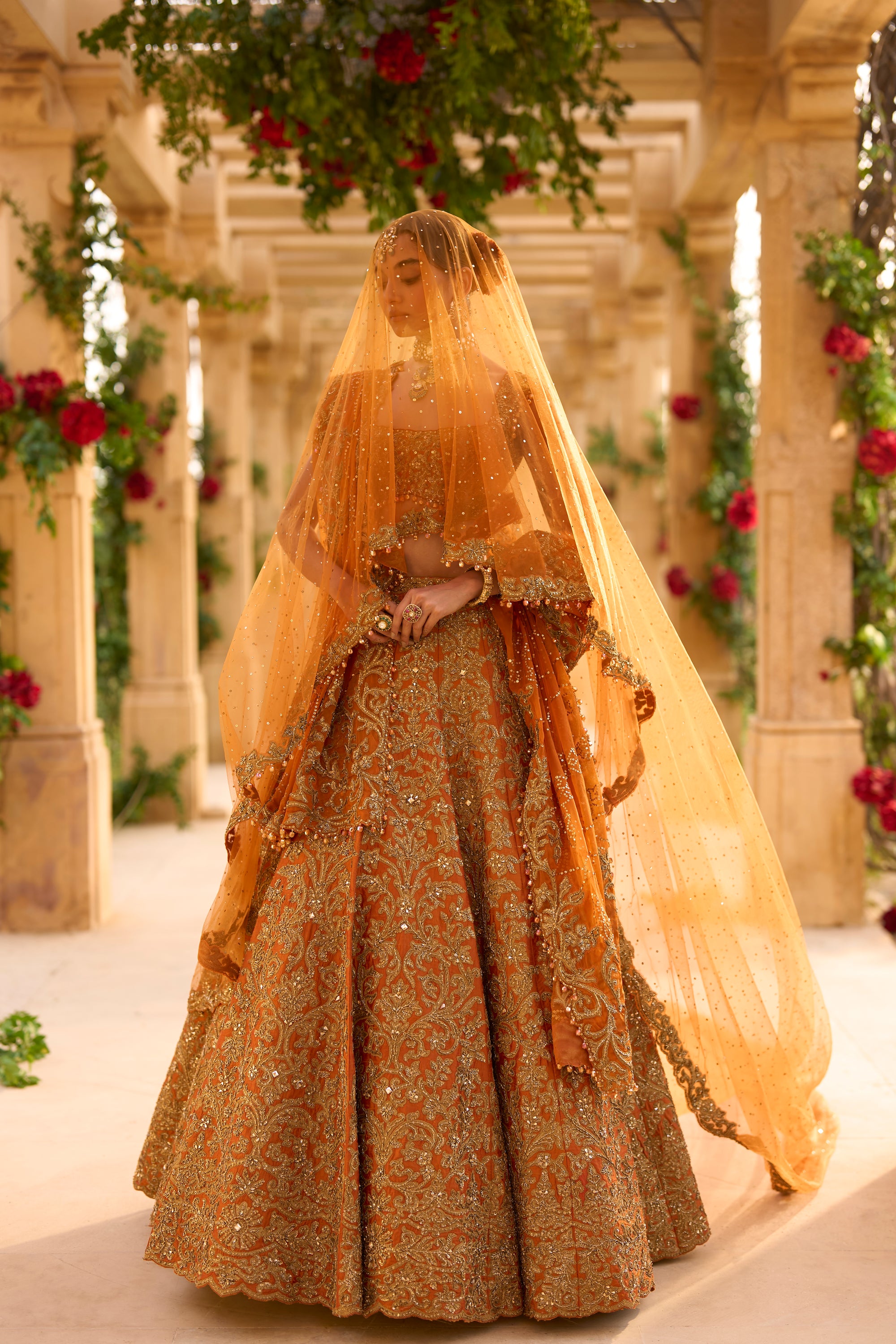 Rust Zardosi Lehenga Set