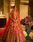Red Zardosi Cut Work Lehenga Set