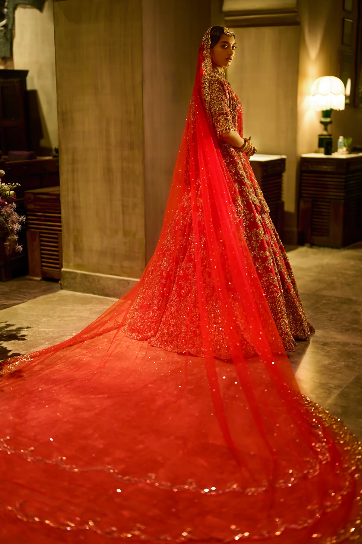 Red Zardosi Cut Work Lehenga Set