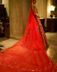 Red Zardosi Cut Work Lehenga Set