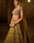 Green Velvet Zardosi Lehenga Set