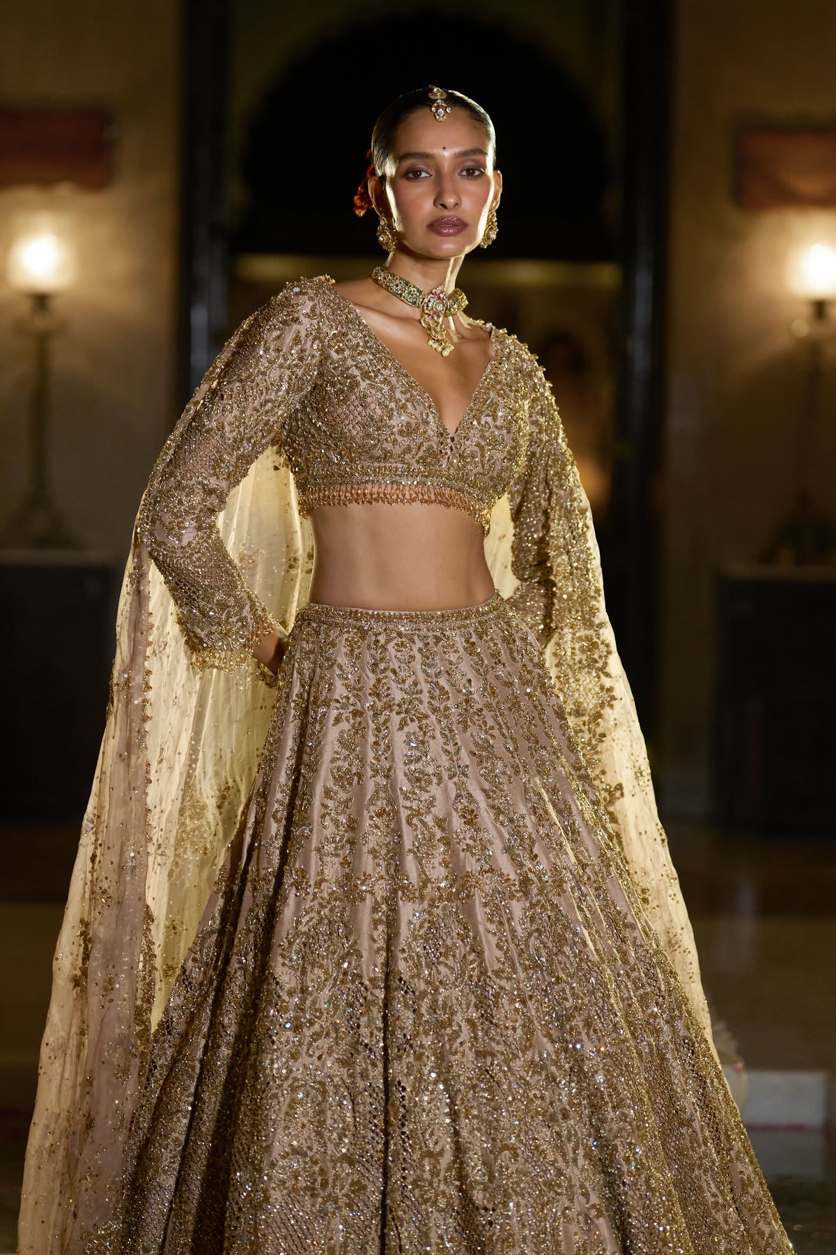 Nude Antique Gold Lehenga Set