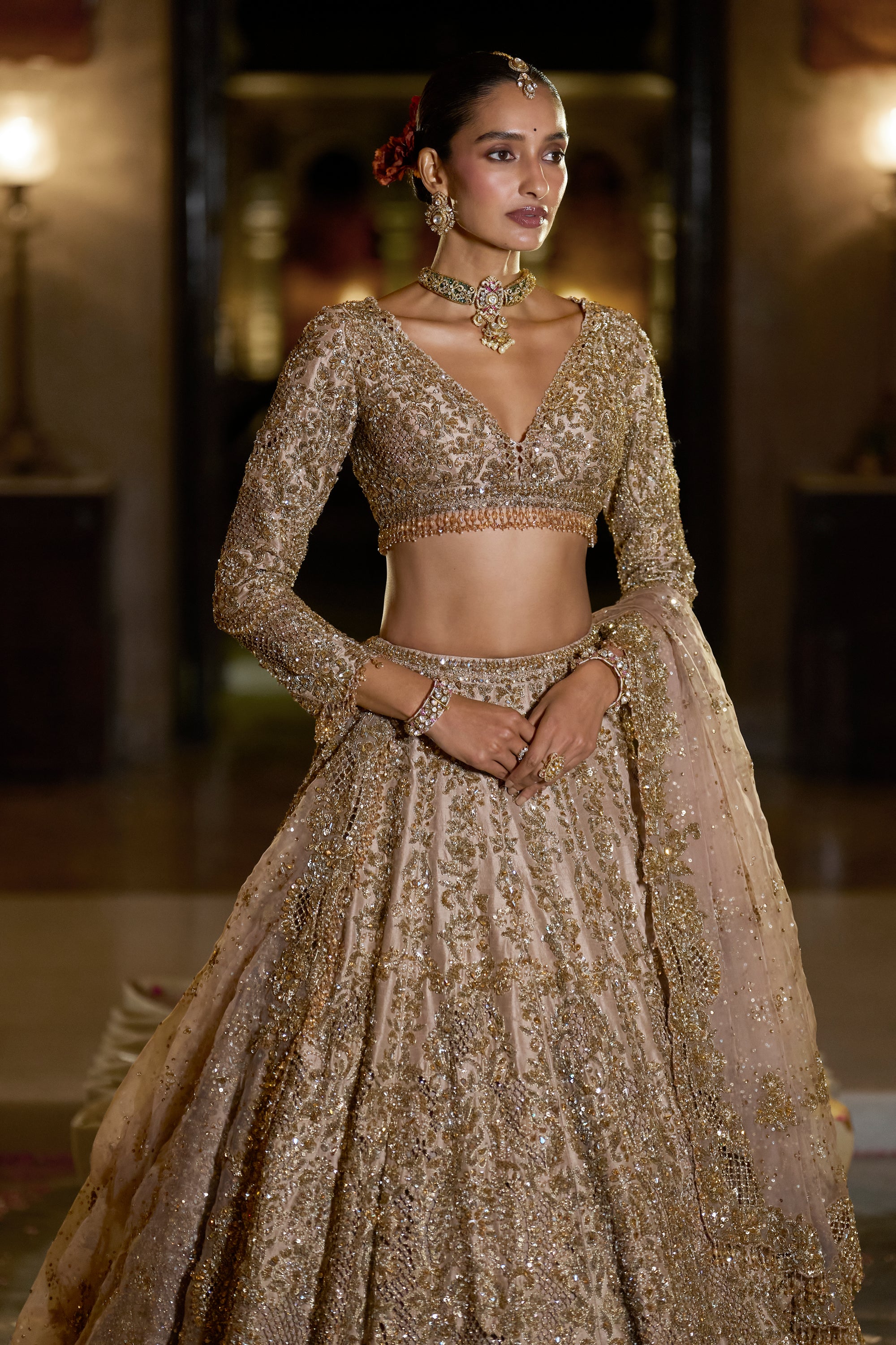 Nude Antique Gold Lehenga Set