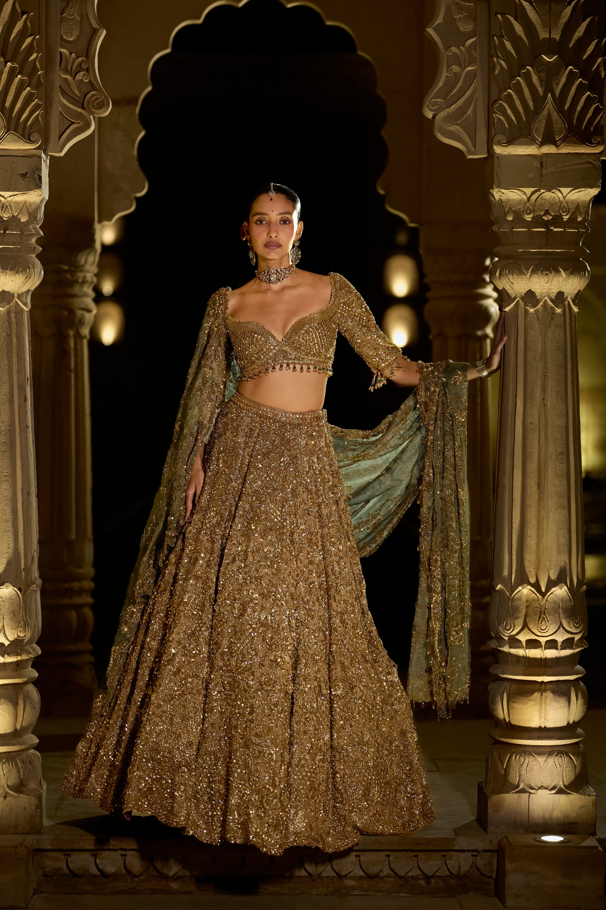 Antique Gold Sequin Lehenga Set