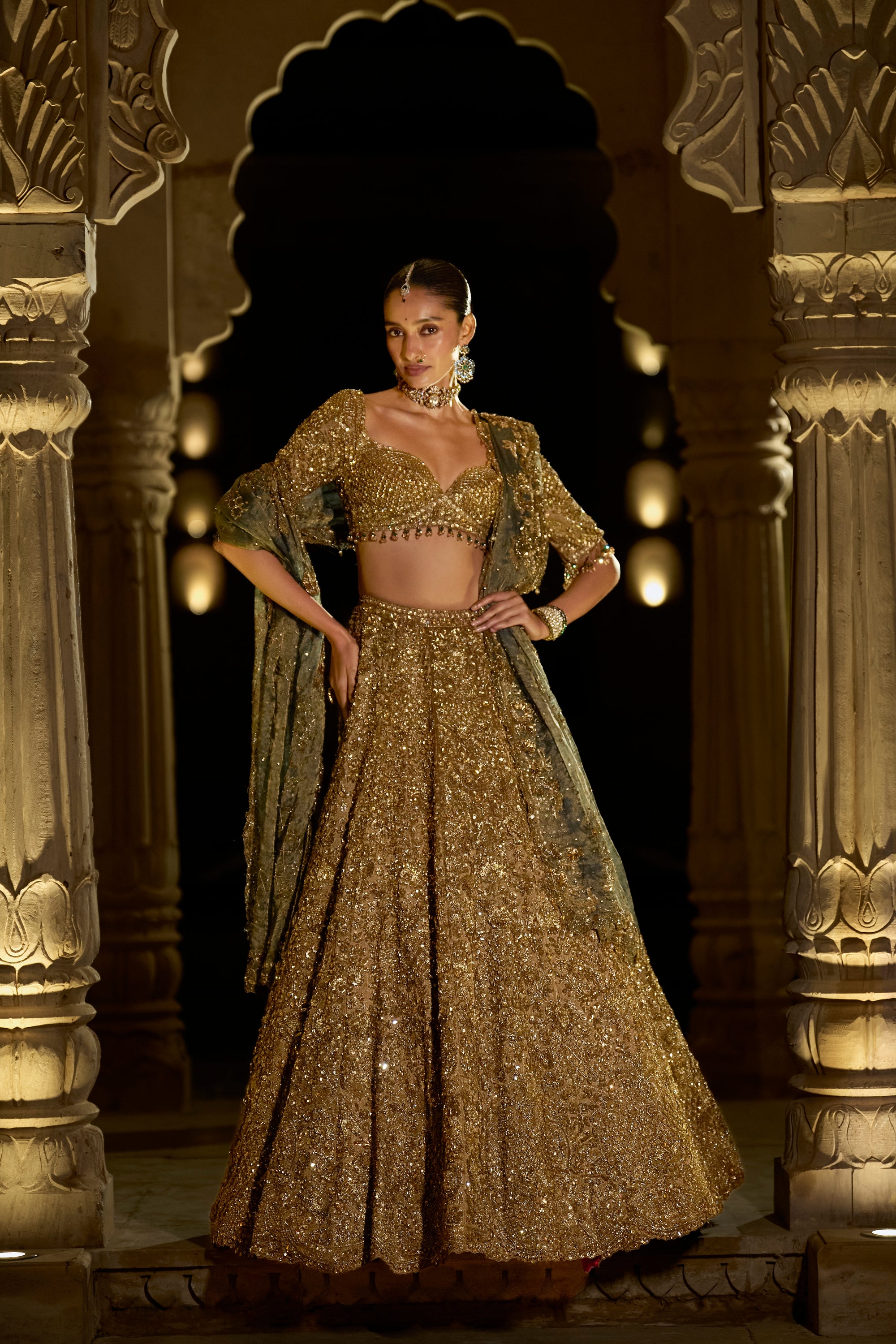 Antique Gold Sequin Lehenga Set