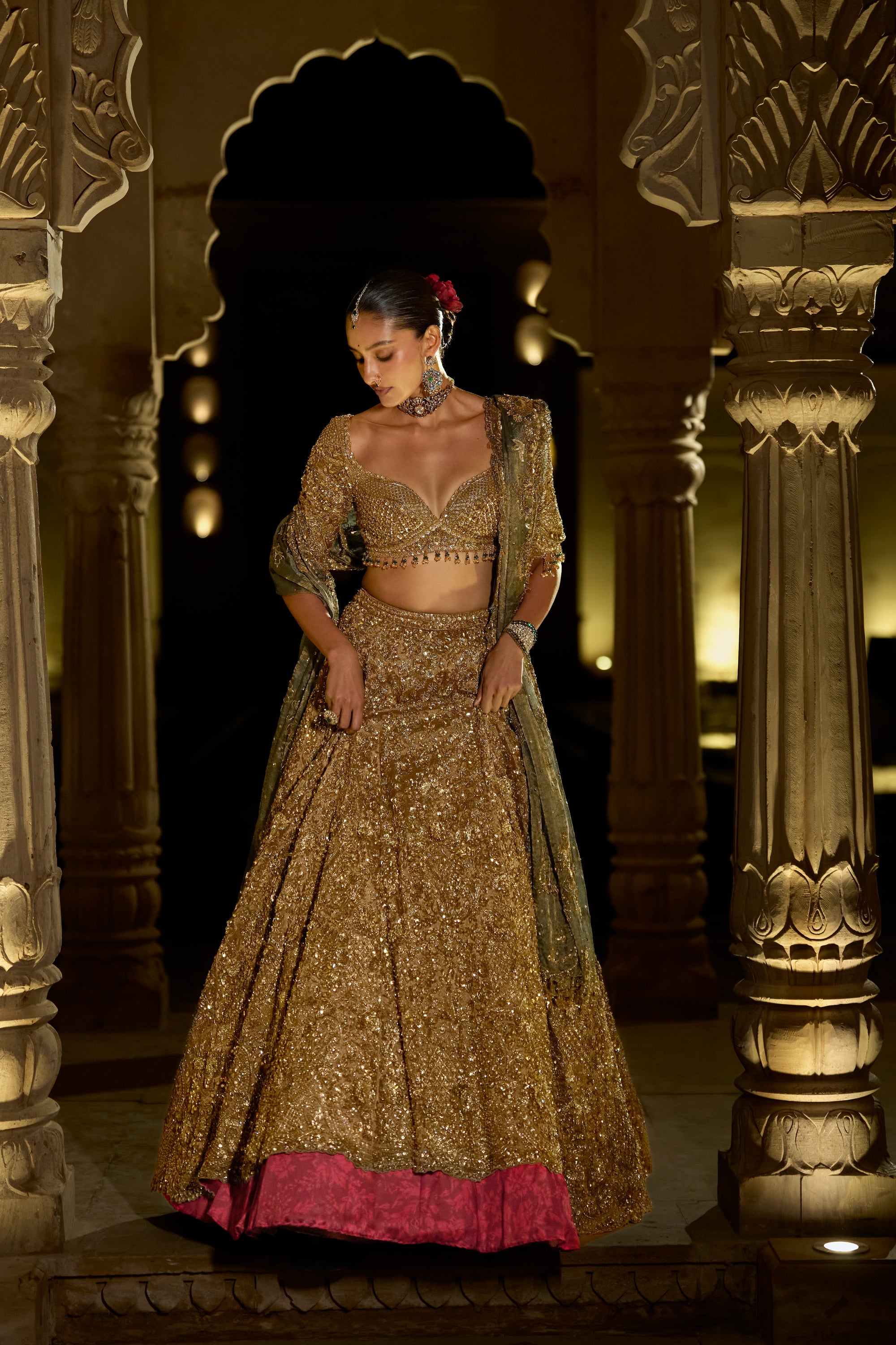 Antique Gold Sequin Lehenga Set