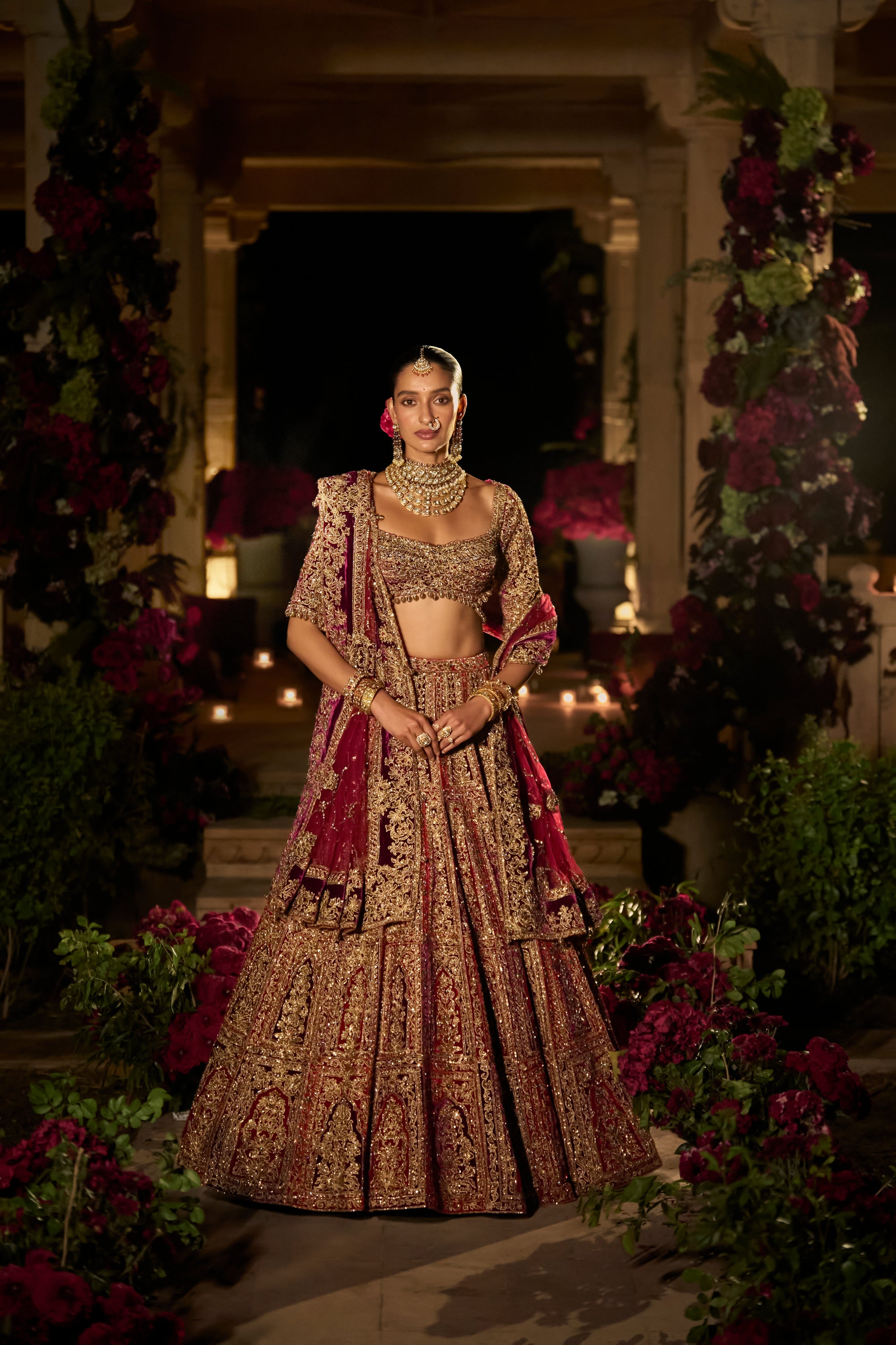 Plum &amp; Maroon Zardosi Lehenga Set