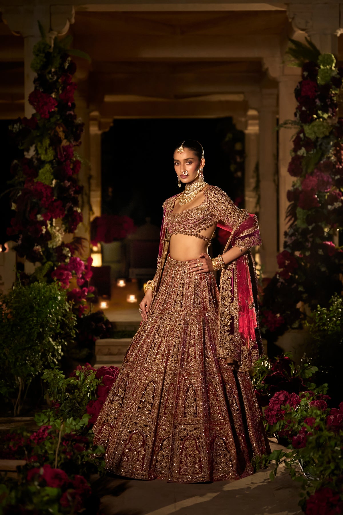 Plum &amp; Maroon Zardosi Lehenga Set