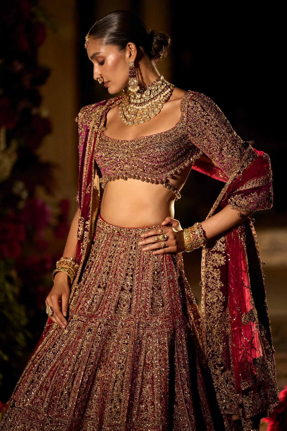 Plum &amp; Maroon Zardosi Lehenga Set