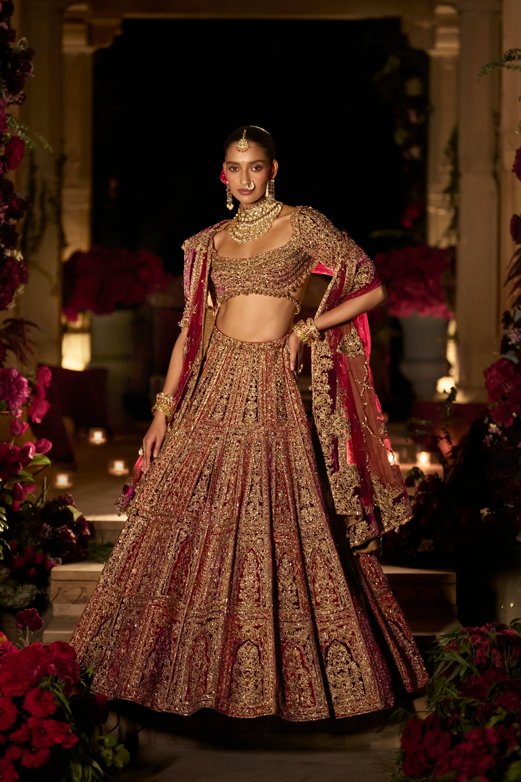 Plum &amp; Maroon Zardosi Lehenga Set