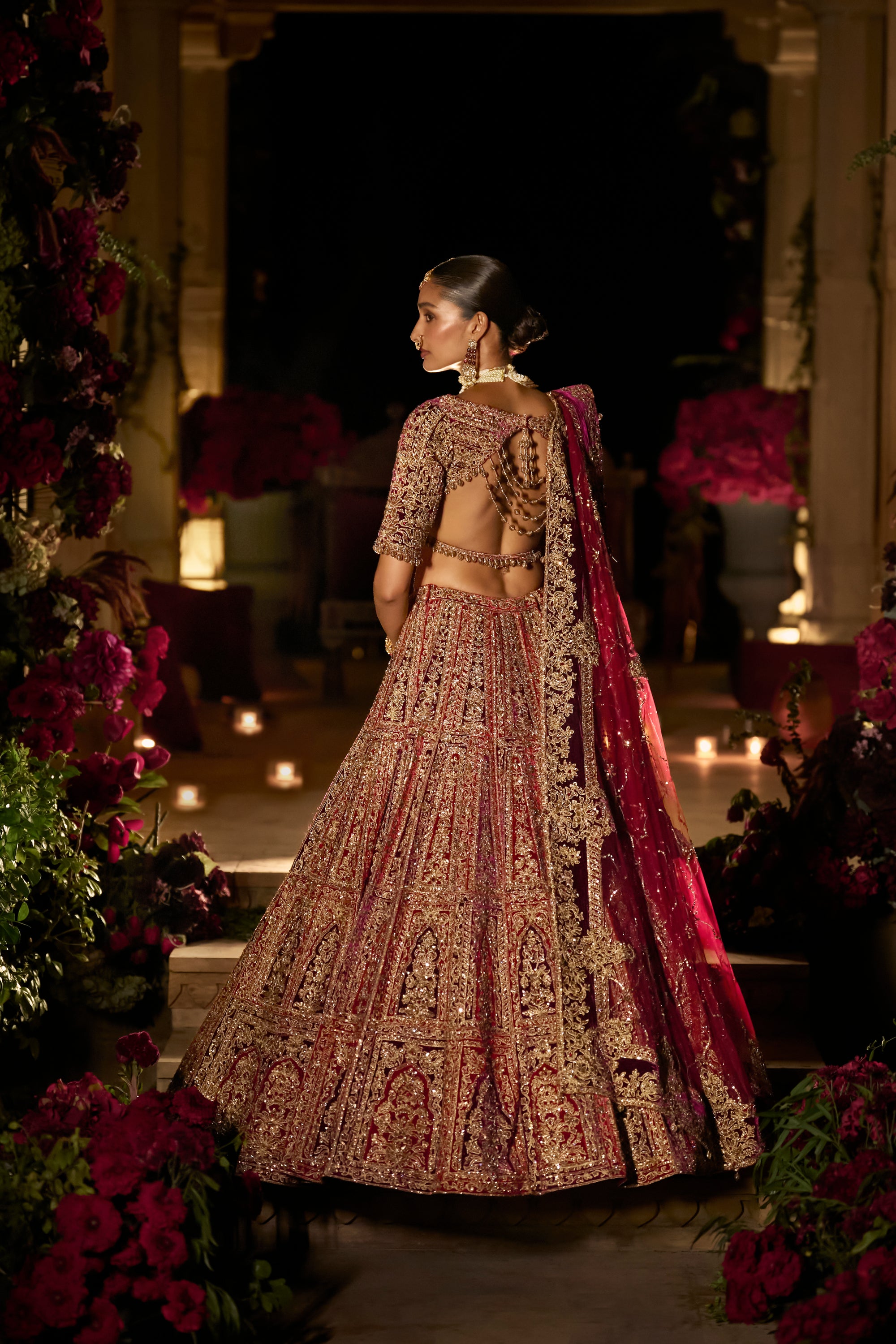 Plum &amp; Maroon Zardosi Lehenga Set