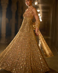 Antique Gold Multi-Coloured Stone Lehenga Set