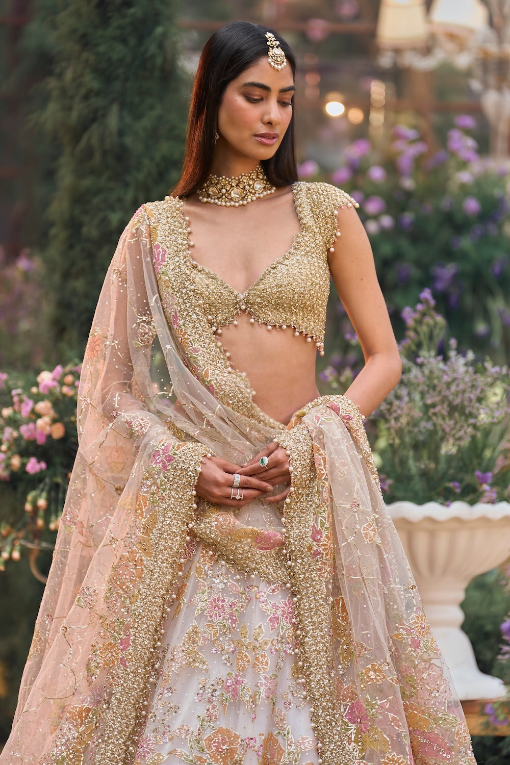 Cream Gold Flora Lehenga Set