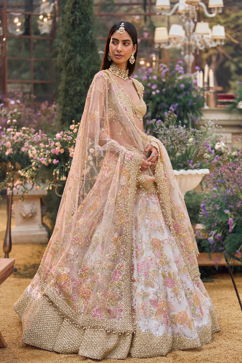 Cream Gold Flora Lehenga Set