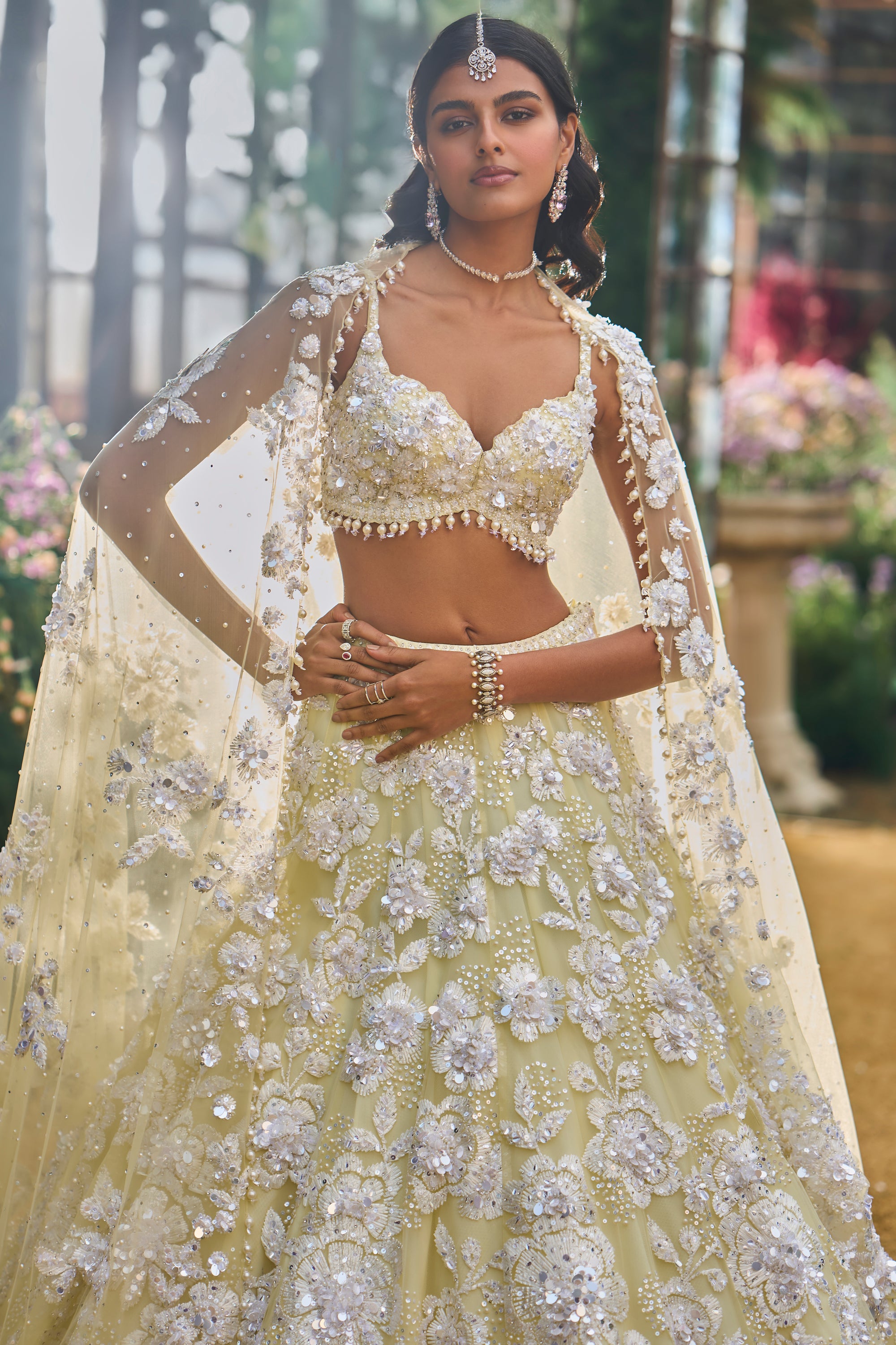 Lime Yellow Floral Lehenga Set