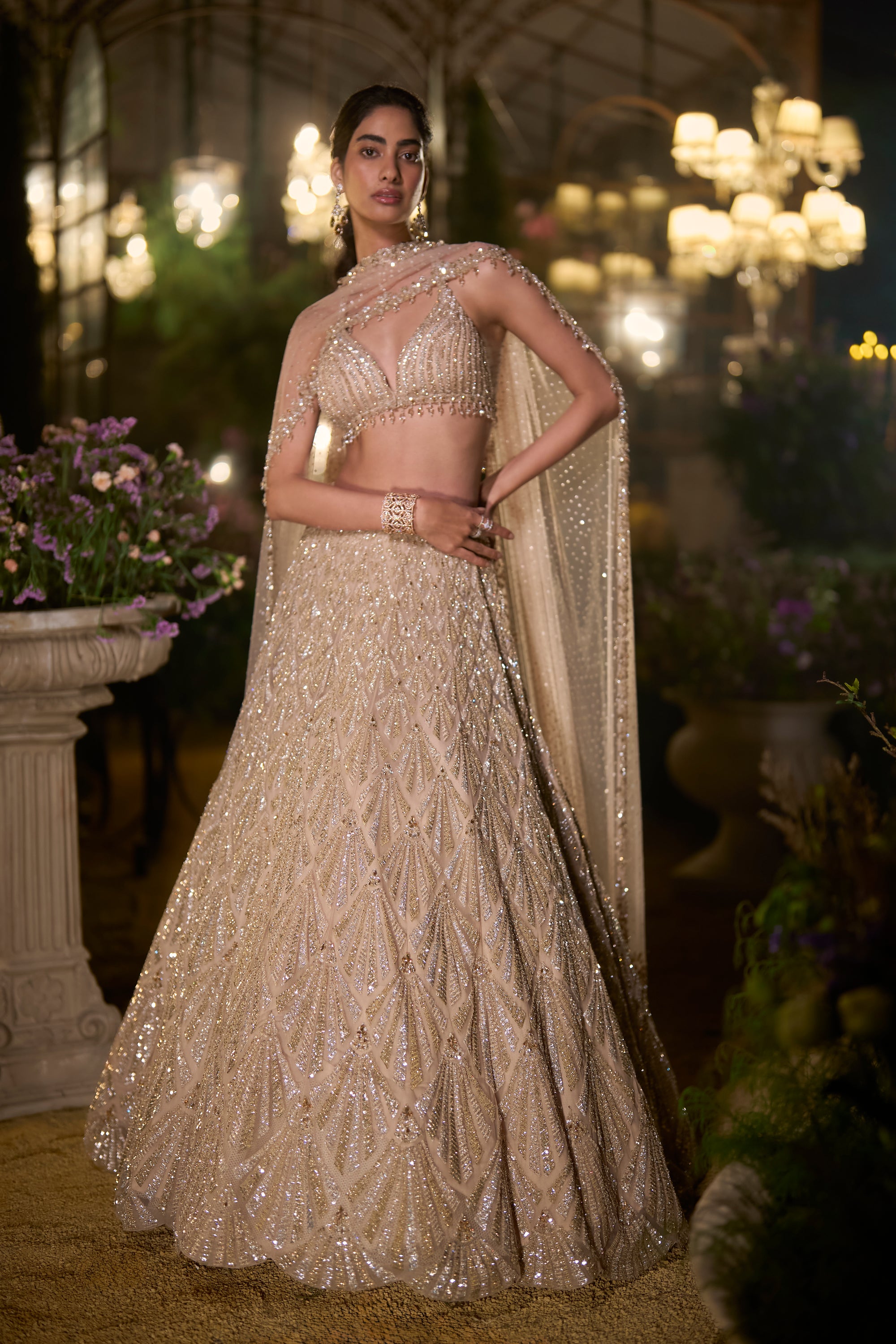 Seema Gujral - Coffee Sequin Lehenga Set - L / Brown - Eden by Seema Gujral 