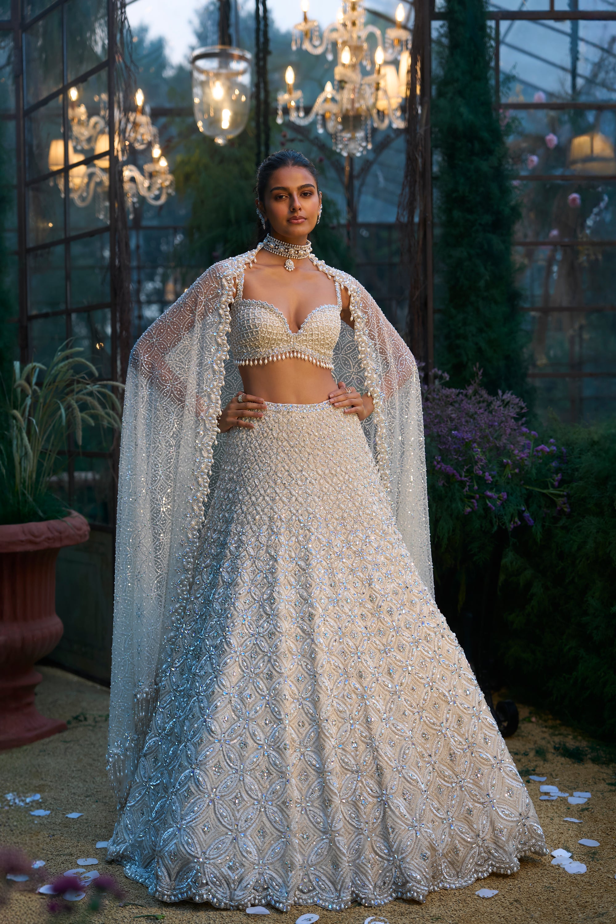 Ivory Pearl &amp; Sequin Lehenga Set