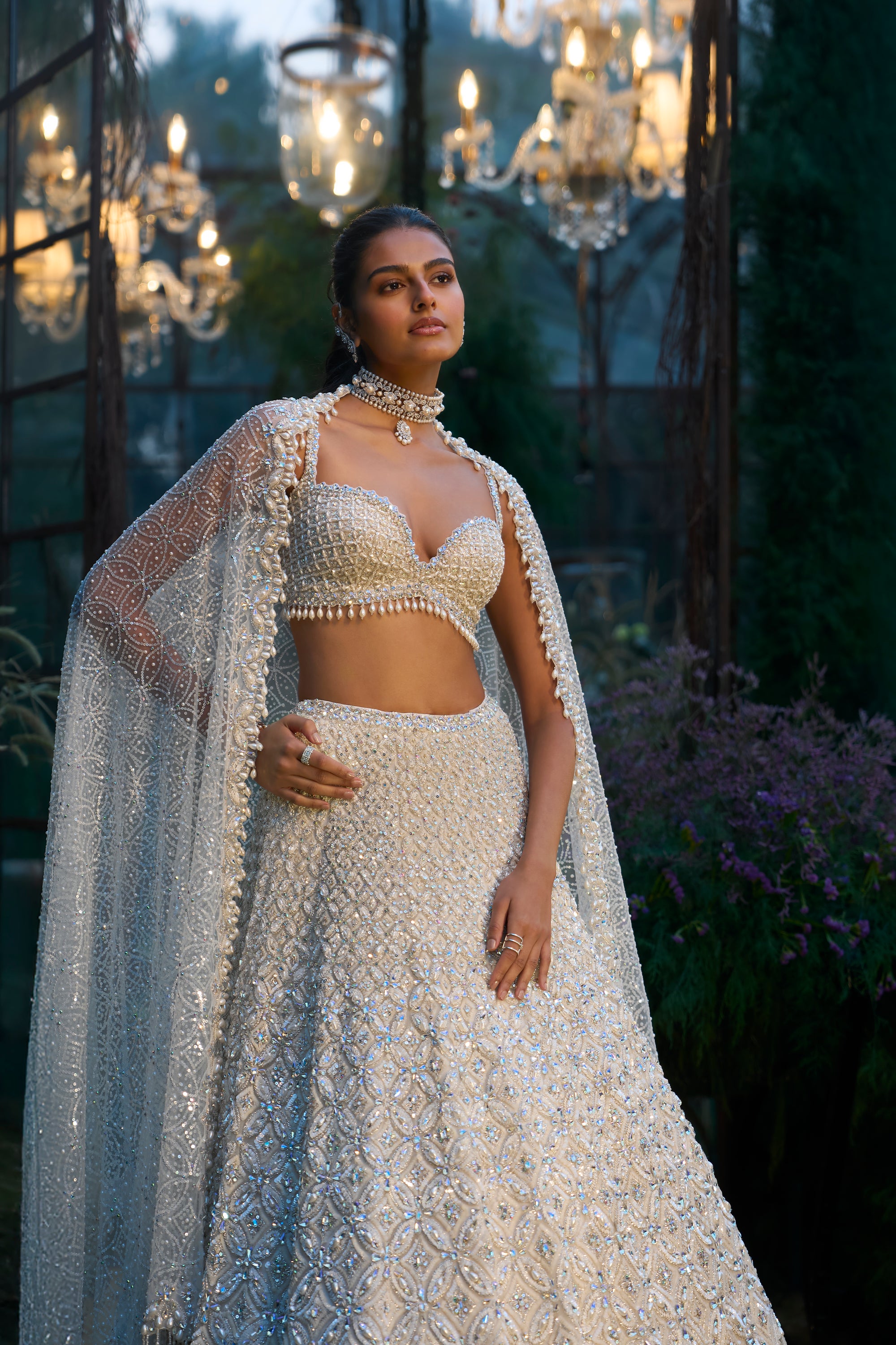 Ivory Pearl &amp; Sequin Lehenga Set