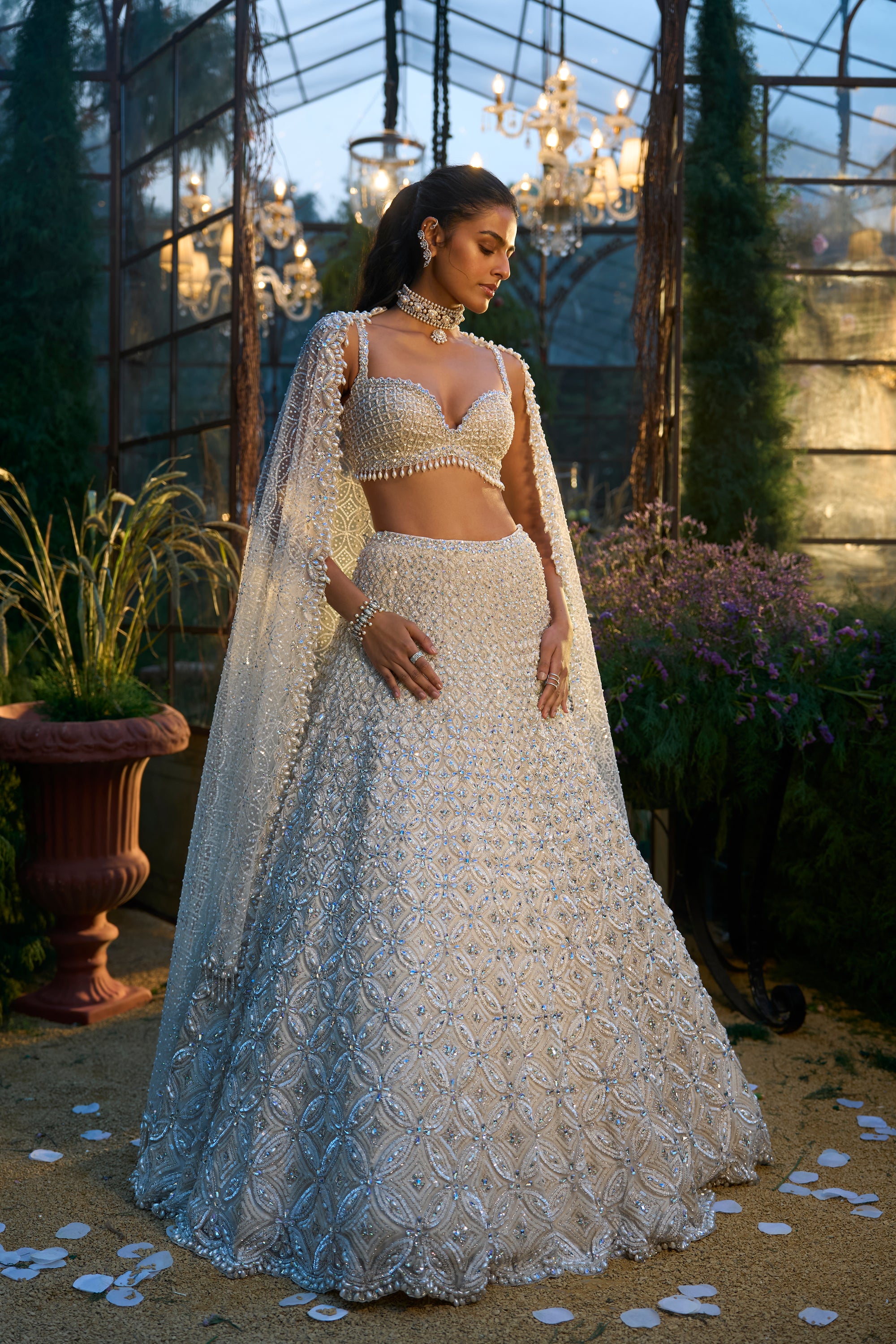 Ivory Pearl &amp; Sequin Lehenga Set