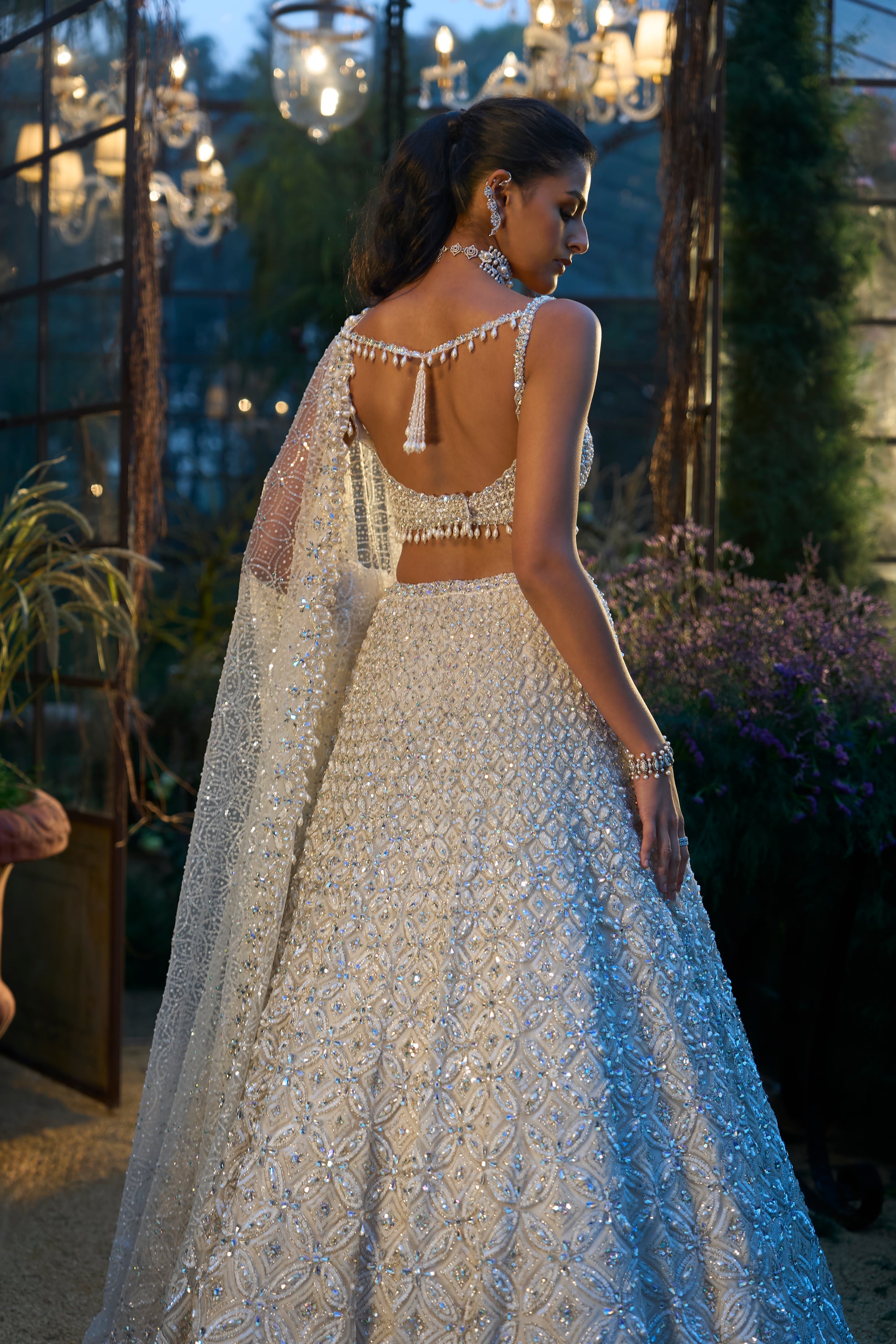 Ivory Pearl &amp; Sequin Lehenga Set