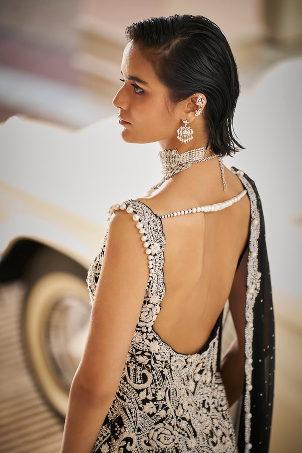 Black Pearl Sharara Set Back