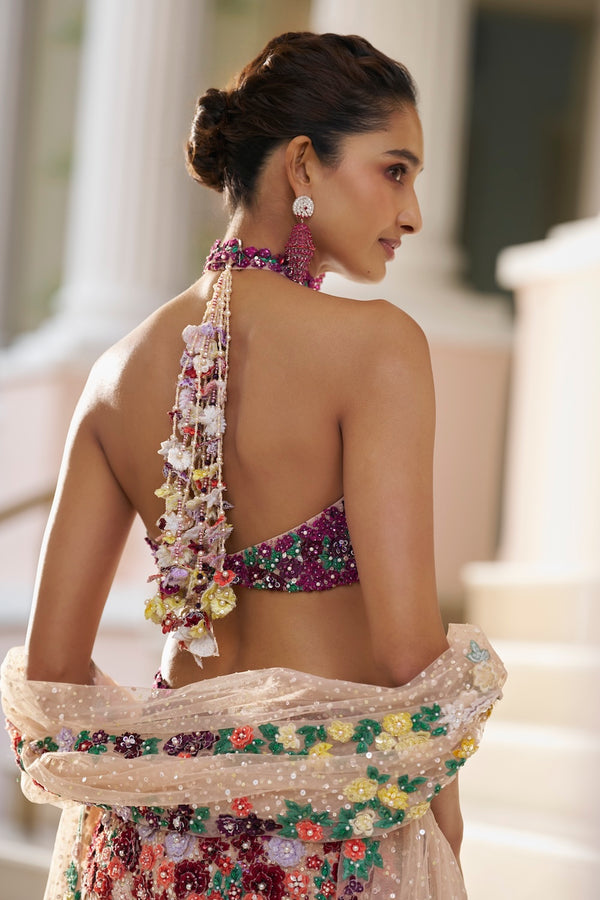 Ombre Multi-Coloured Three-Dimensional Floral Sharara Set Back